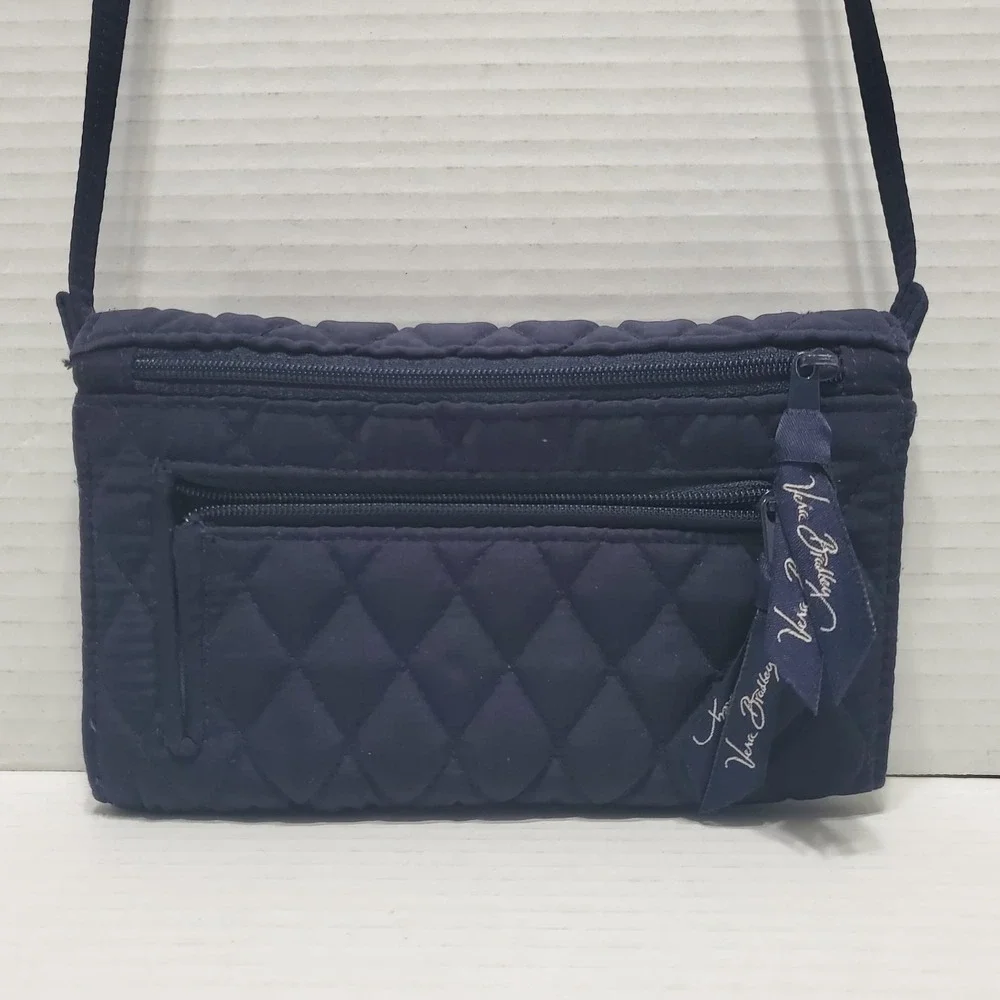 Vera Bradley Navy Blue‎ Quilted Fabric Wallet Crossbody Bag Purse